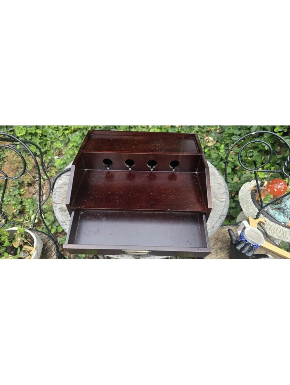 Pottery Barn Dark Wood Charging Station Desk Organizer Storage Drawer 6 Outlets